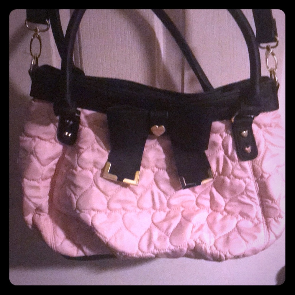 Cute pink Betsey Johnson bag with bow and hearts